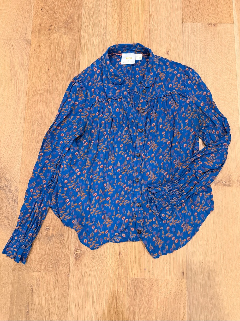 Maeve by Anthropologie Blue Floral Button-Down Blouse Size 8